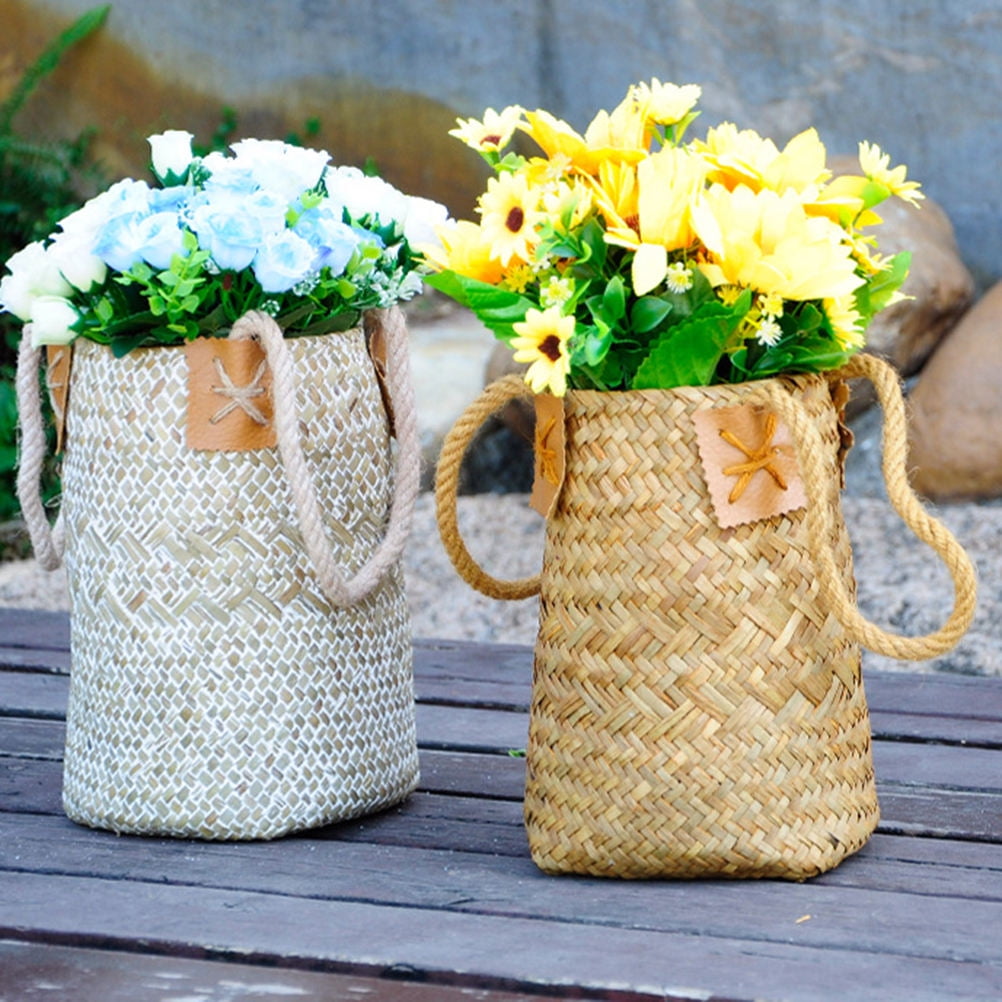 Worgeous Yellow Seagrass Braided Basket for Decorating Portable with ...