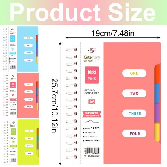 Work 4 Subject Notebook with 4 Tab Dividers Large Office Note Taking
