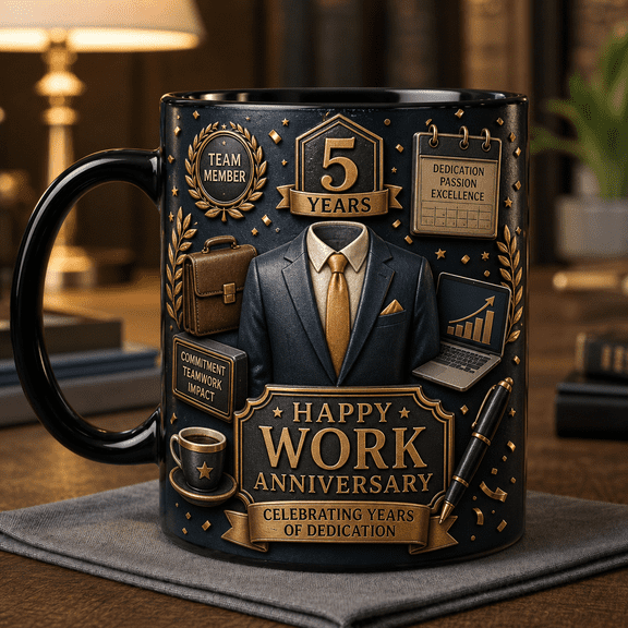 Work Anniversary Mug Custom Coffee Cup Gift for Employee Recognition and Career Milestones