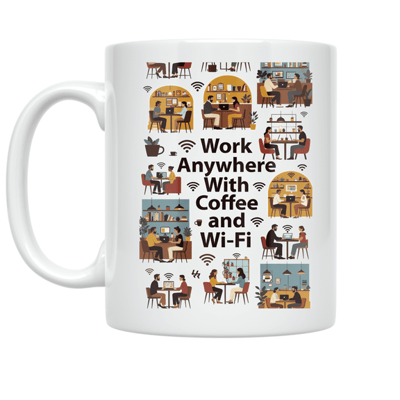 Work Anywhere With Coffee and Wi-Fi - Modern Nomad - 11 oz Ceramic Coffee Mug