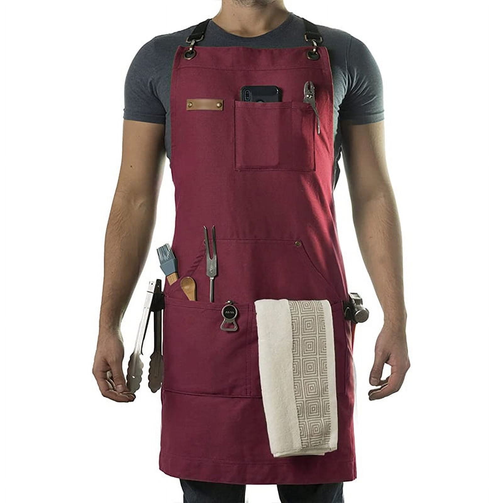 Work Apron for Men, Professional Chef Apron, 100% Cotton Canvas Cross Back Aprons with Pockets for Cooking, Grilling, BBQ, and Kitchen Work, Durable & Stylish Adjustable up to XXL