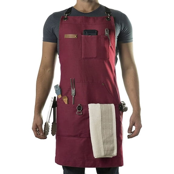 Work Apron for Men, Professional Chef Apron, 100% Cotton Canvas Cross Back Aprons with Pockets for Cooking, Grilling, BBQ, and Kitchen Work, Durable & Stylish Adjustable up to XXL