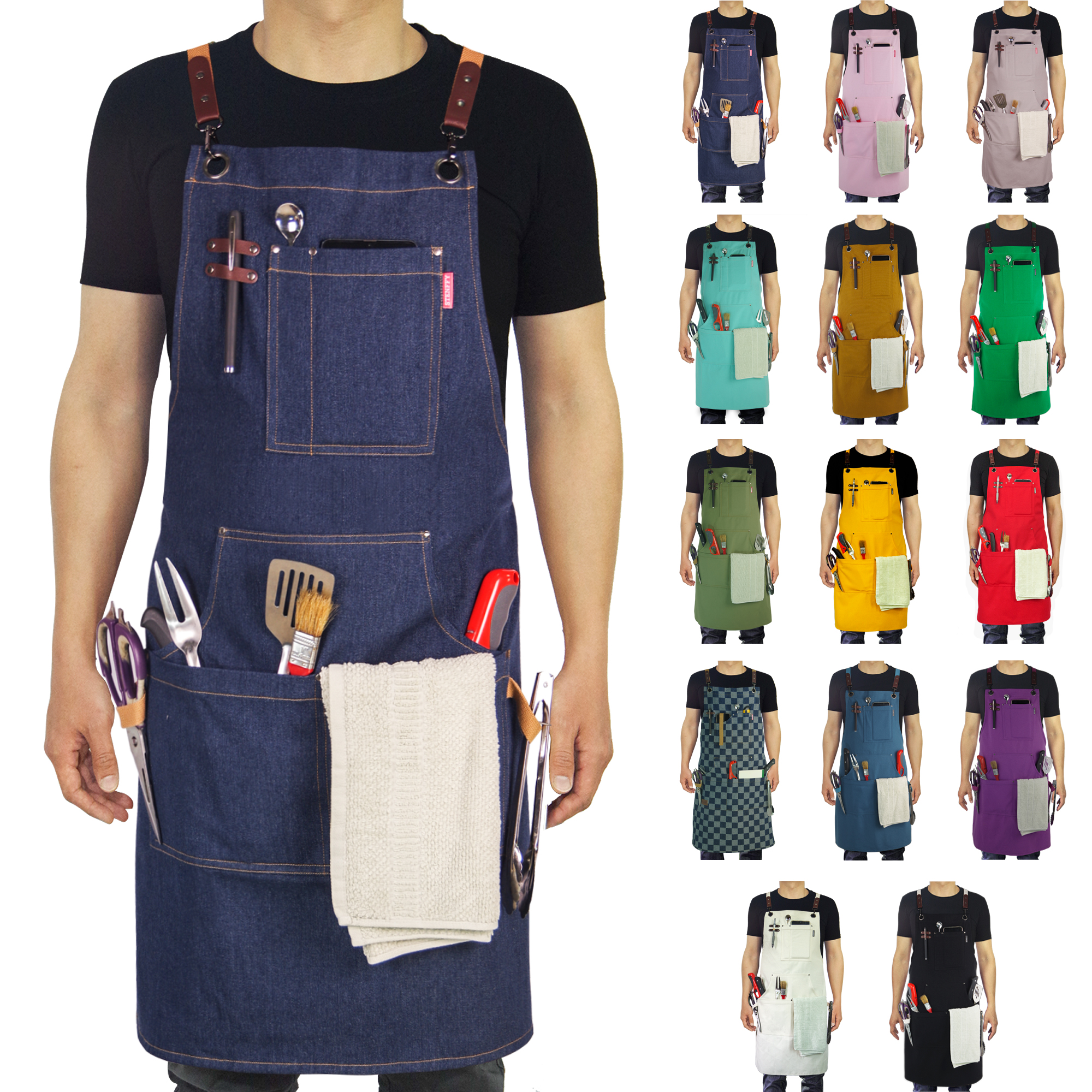 Adult Apron With Pocket Storage Adjustable Solid Color Fashionable