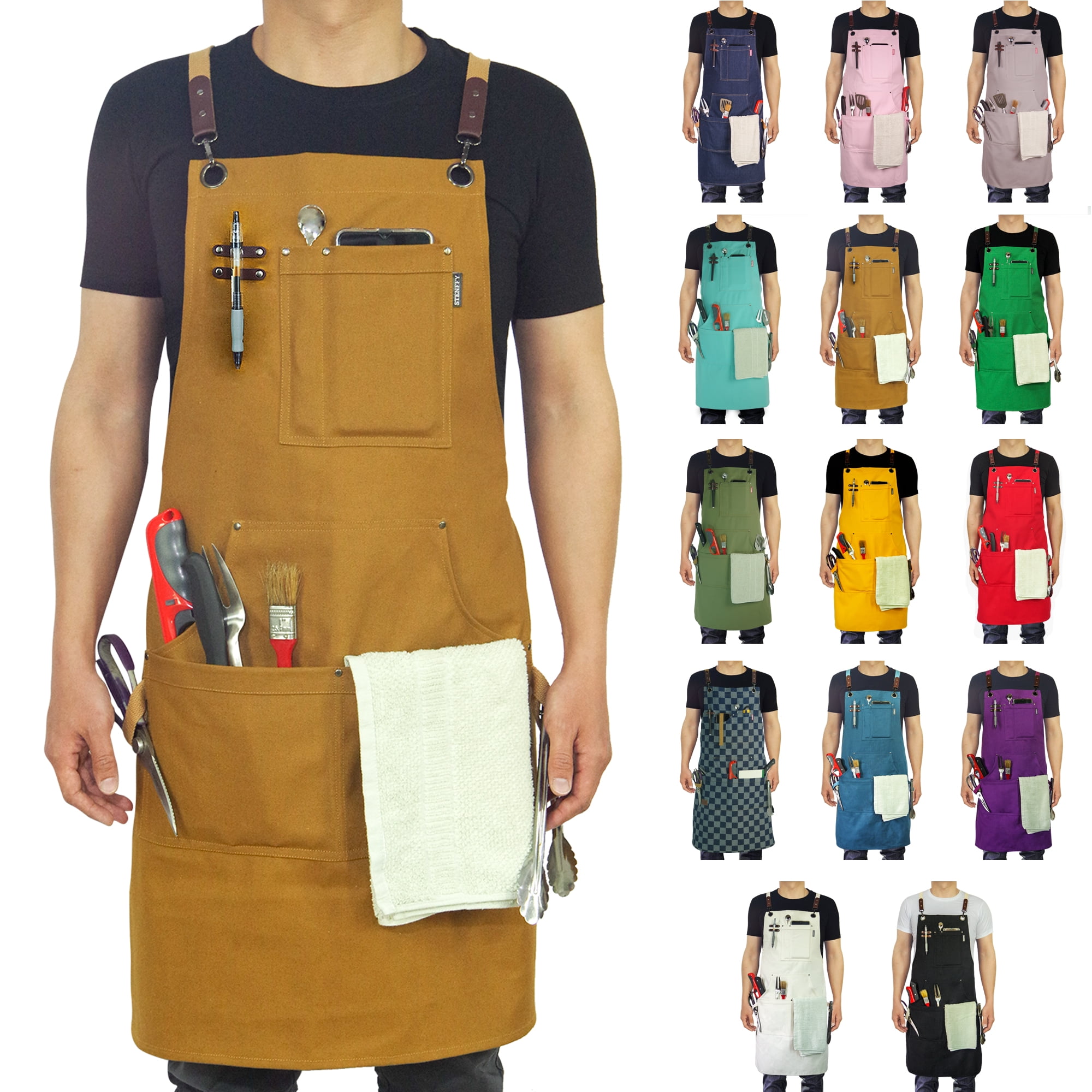 Work Apron for Chef, Barista, Horticulturist, Artist, Multiple Pockets ...