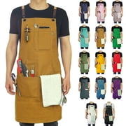 Work Apron for Chef, Barista, Horticulturist, Artist, Multiple Pockets, Adjustable, PlusSize, Khaki