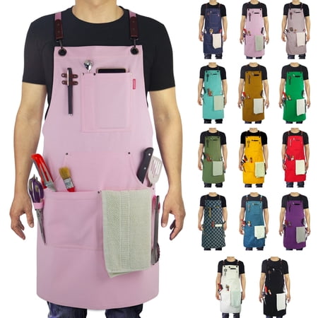 Work Apron for Chef, Barista, Horticulturist, Artist, Multiple Pockets, Adjustable, PlusSize, Pink
