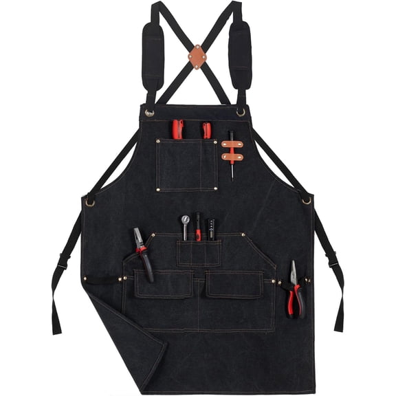 Work Aprons for Men with Large Pockets, Canvas Cross Back Heavy Duty Adjustable Tool Chef Cooking BBQ