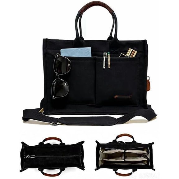 Work Bag for Women Laptop Tote Bag With Multi Compartments Women's Canvas Purse with Zipper, for Travel Nurse Teacher