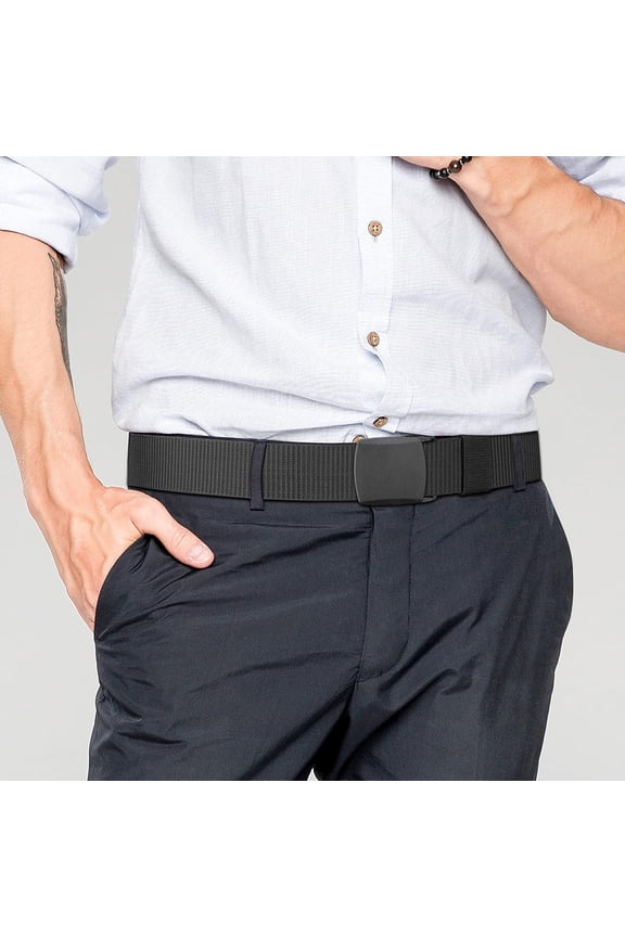 Work Belts for Men, Adjustable Nylon Canvas Fabric Belt, No Metal Buckle, Fast Pass Through Security, Suitable for Work and Travel
