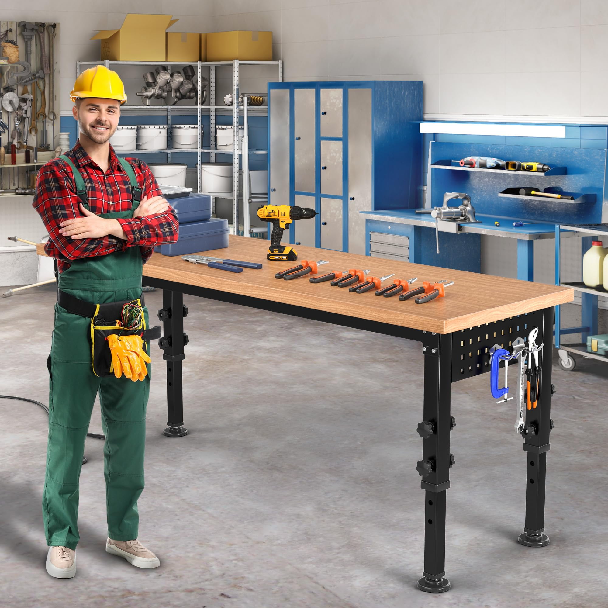 Work Bench 48" L X 20" W Adjustable Workbench for Garage W/Pegboard