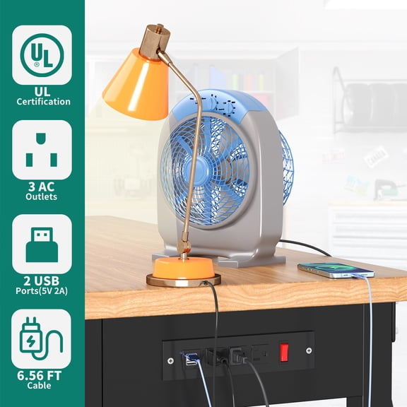 Work Bench 60" L X 24" W Adjustable Workbench for Garage W/Pegboard & Power Outlets Hardwood Top Heavy-Duty Workstation, 1600 LBS Load Capacity with Wheels for Workshop, Office, Home Outdoor