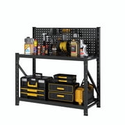 Novolume Work Bench with Pegboard,Heavy Duty 3000lbs Capacity Workbench Adjustable Shelves,Tool Cart,Work Table for Garage Warehouse47.2H*47.09W*19D