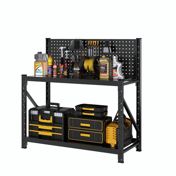 Work Bench with Pegboard,Heavy Duty 3000lbs Capacity Workbench Adjustable Shelves,Tool Cart,Work Table for Garage Warehouse47.2"H*47.09"W*19"D