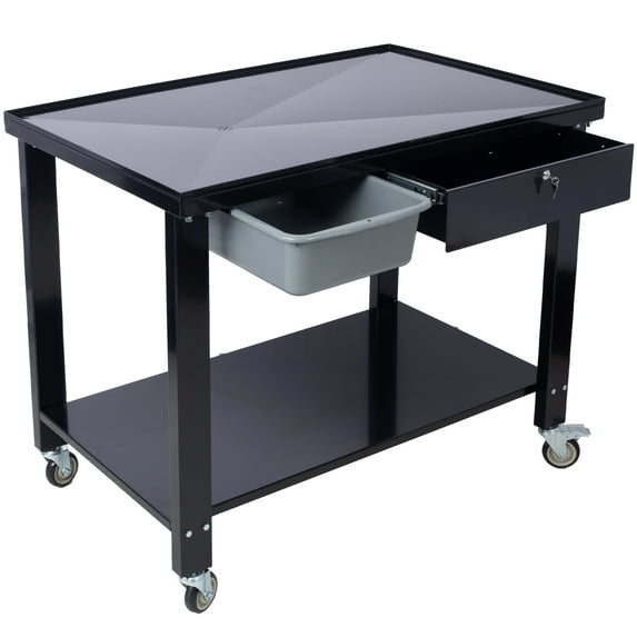 Work Bench Tear Down Table, 1/2 Ton Capacity Transmission Teardown Work Station, Heavy Duty Work Table with Removable Drain Basin, Locking Drawer & Four 4" Caster Wheels for Garages