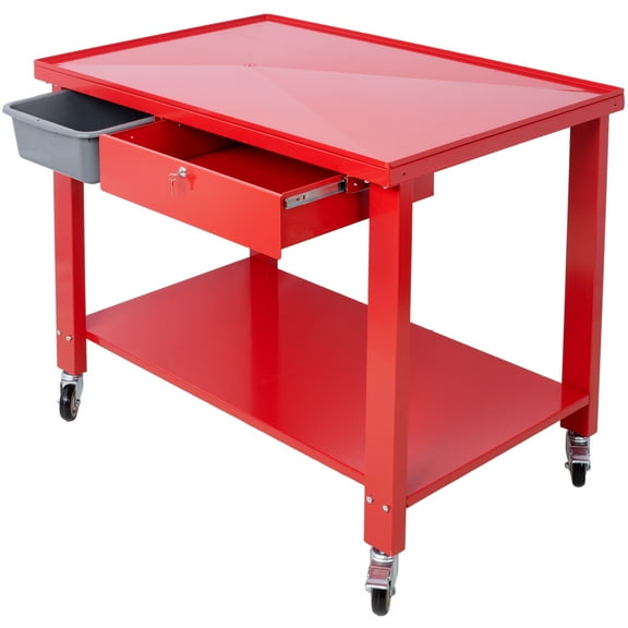 Work Bench Tear Down Table, 1/2 Ton Capacity Transmission Teardown Work Station, Heavy Duty Work Table with Removable Drain Basin, Locking Drawer & Four 4" Caster Wheels for Garages