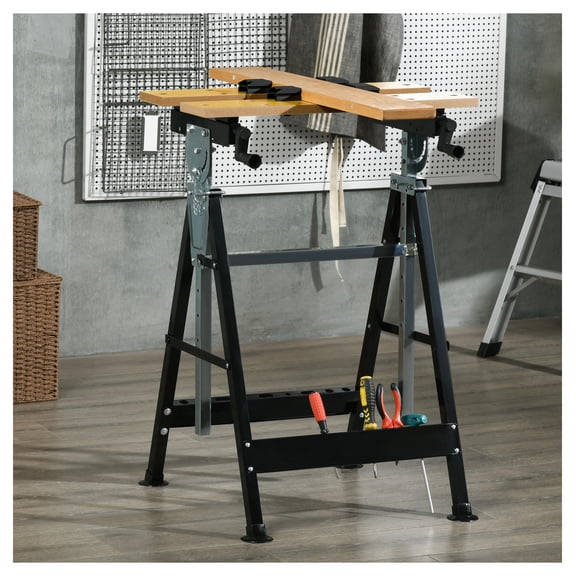 Work Bench Tool Stand Adjustable Height & Angle, Carpenter Saw Table with Clamps, 220lbs Capacity