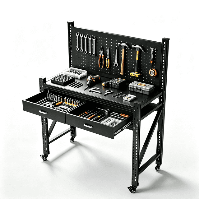 Work Bench with Drawer and Pegboard,Heavy Duty 3000lbs Capacity ...