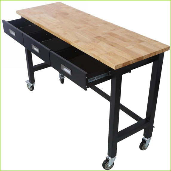 Worktop Bench Work Benches, 60in Solid Rubber Wood Top Workbench with Drawer Storage ...