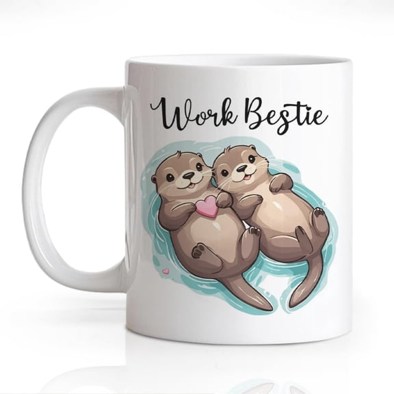 Work Bestie Funny oz Double-Sided Ceramic Mug, Cute Otter Coffee Mug Coworker Colleague Friend, Cistmas Birthday Office Gif Work Bestie, Retient Farewell Gif BFF Sister.