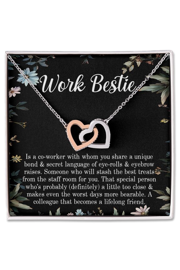 Work Bestie Necklace – Double Heart Pendant Jewelry Gift for Coworker, Office Friend, or Colleague, Appreciation Present for Birthday, Christmas, or Retirement – Elegant Keepsake Jewelry