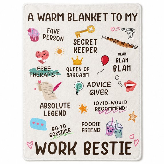 Work Bestie Sherpa Blanket, Soft Fleece Throw for Coworker Gift, Multicolor