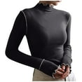 thumbnail image 1 of Work Blouse for Women Elegant Wavy Trim Long Sleeve Turtleneck Shirt Slim Tight Pullover Undershirts Padded Warm Tops, 1 of 7