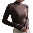 thumbnail image 1 of Work Blouse for Women Elegant Wavy Trim Long Sleeve Turtleneck Shirt Slim Tight Pullover Undershirts Padded Warm Tops, 1 of 7