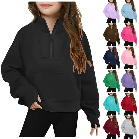 Work Blouses Long Sleeve Girls Crewneck Sweatshirt Long Sleeve Pullover Tops Drop Shoulder Sweatshirts Color Block Ribbed Trim for 5-14 Years