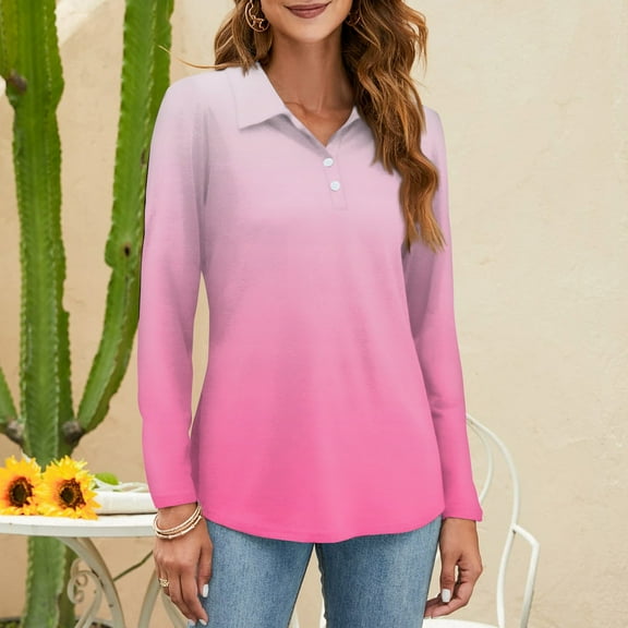 Work Blouses for Women Women's Fashion Printed Shirt Button Collar V Neck Long Sleeve Loose Shirt Tops