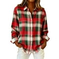 thumbnail image 1 of Work Blouses for Women, Yigetop Womens Retro Long Sleeve Button Down Shirt Casual Plaid Shirt Collared Blouse Tops Women Button Down Shirt Red S, 1 of 4