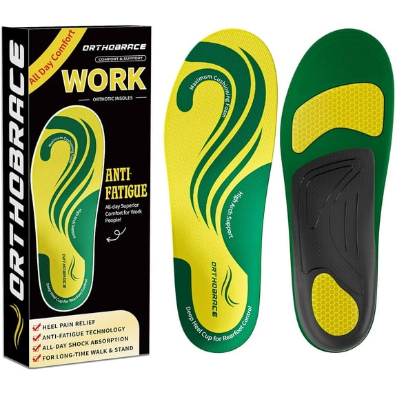 Work Boot Insoles for All Day Shock Absorption,Anti Fatigue Medium and High Arch Support Shoe Inserts for Men Women,Relieve Foot Pain,Soft Comfortable Work Insoles for Standing All Day-M