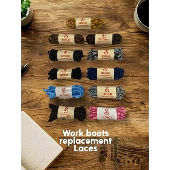 Work Boot Replacement Laces (Color:Black / Grey; Size:60"; Tips:Black Metal Tips;)