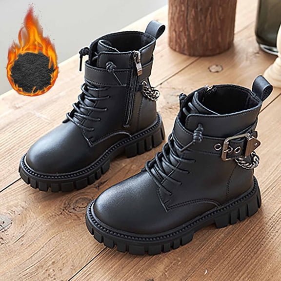Work Boots,Girls Boots Winter Warm Comfortable Soft Sole Ankle for Kids Classic British Style Boots for Everyday,Knee High Boots Wide Calf,07 Black,8-9 Years
