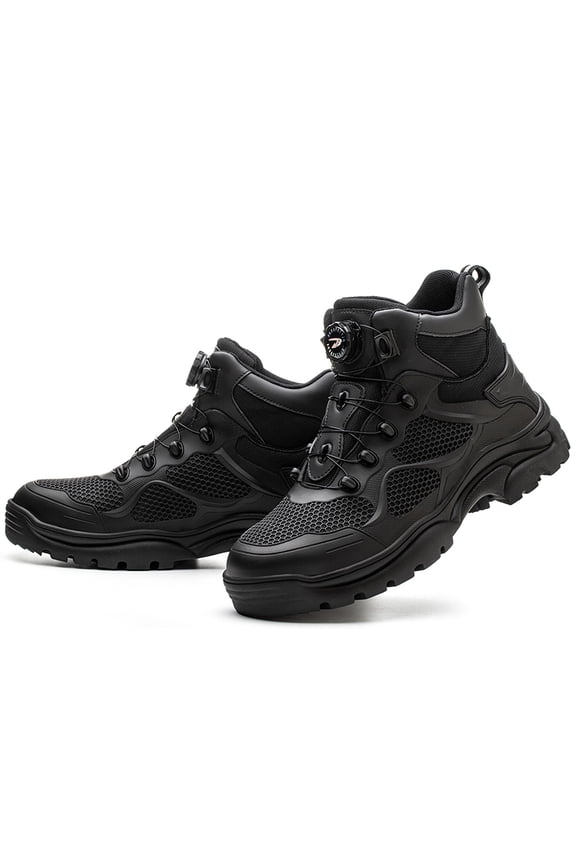 Work Boots for Men,Lightweight Breathable High Top Steel Toe Boots,Full-Sole Kevlar Anti-Puncture Work Shoes,Auto-Swivel Closure Non Slip Safety Boots