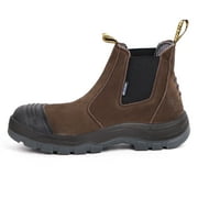 Work Boots for Men, ROCKTURTLE Chelsea Steel Toe Slip on Mens Boots Slip Resistant Anti-Puncture Anti-Static Waterproof Safety Working Shoes, Dark Brown, LV822-DKBR-7.5