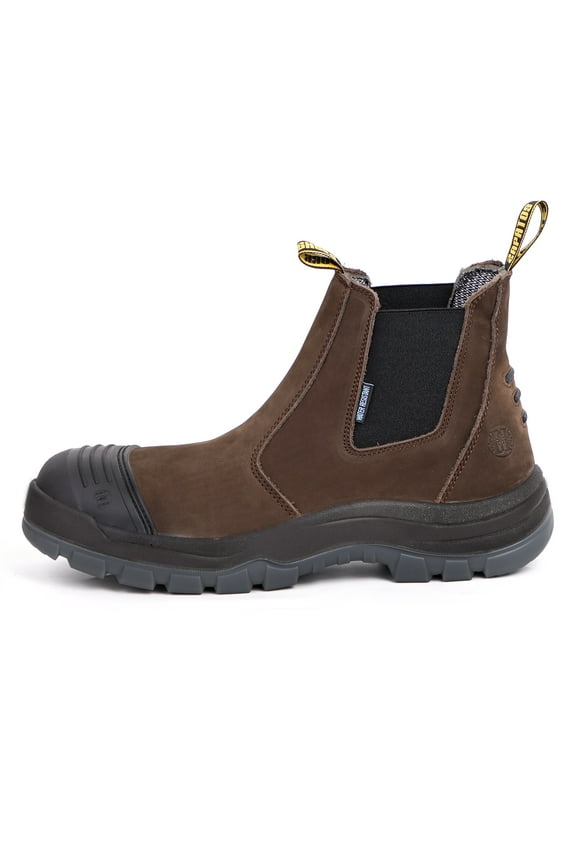 Work Boots for Men, ROCKTURTLE Chelsea Steel Toe Slip on Men's Boots Slip Resistant Anti-Puncture Anti-Static Waterproof Safety Working Shoes, Dark Brown, LV822-DKBR-7.5