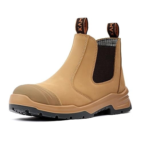 Work Boots for Men, Slip On Steel Toe Chelsea Safety Boots, Waterproof Slip Resistant Work Shoes, Lightweight Comfortable Breathable Non Slip Safety Toe Shoes