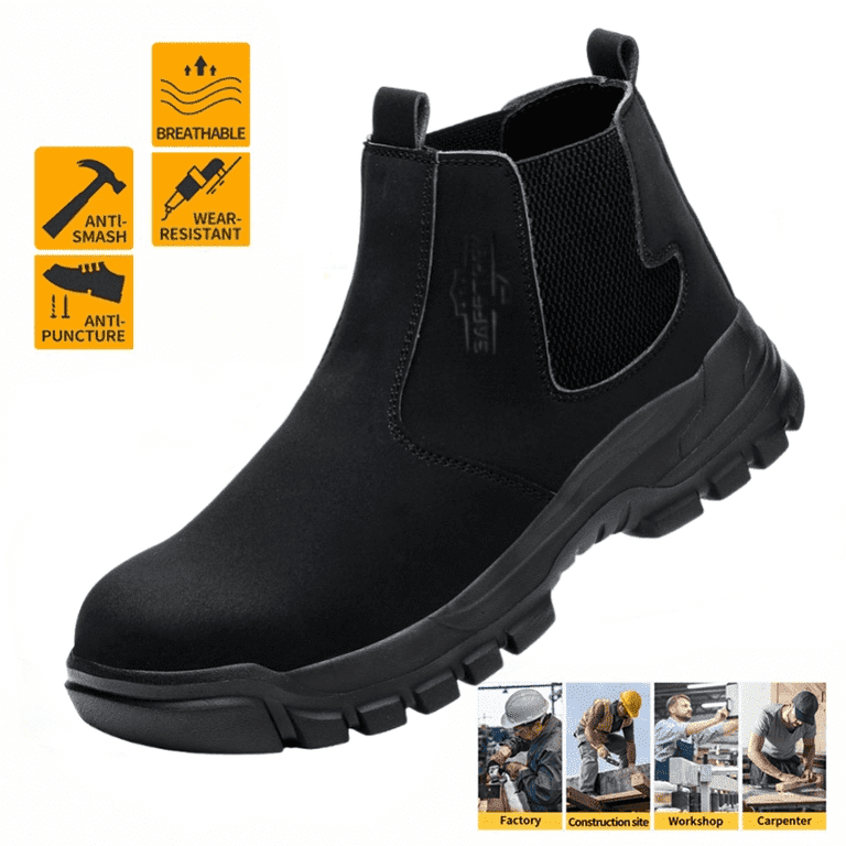 Work Boots for Men, Slip On Steel Toe Chelsea Safety Boots  display picture 2