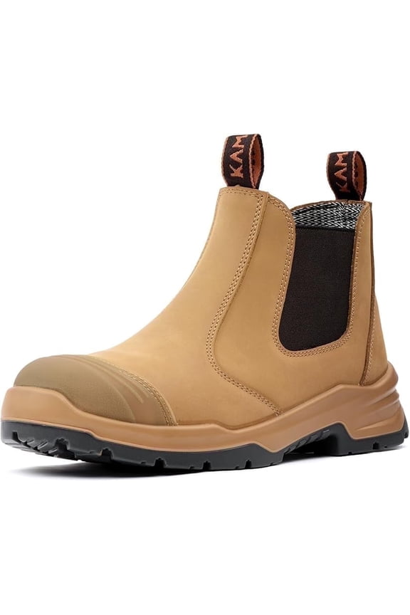 Men's Shoes, Waterproof Slip Resistant Safety Boots, Chelsea Medium Square Toe, Beige, Size 12