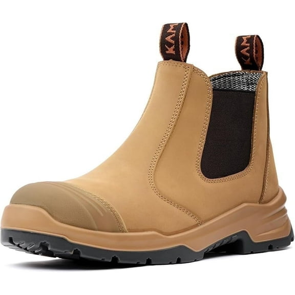 Work Boots for Men, Slip On Steel Toe Chelsea Safety Boots, Waterproof Slip Resistant Work Shoes, Lightweight Comfortable Breathable Non Slip Safety Toe Shoes