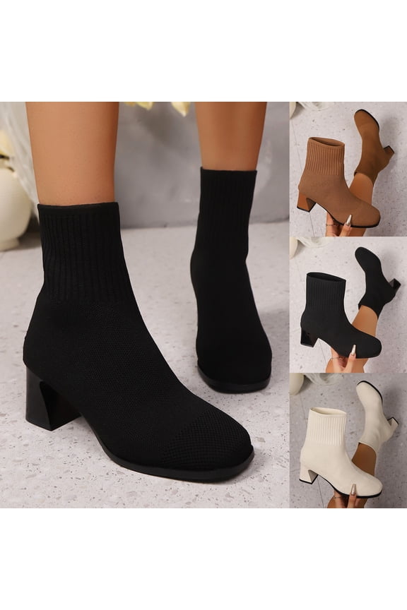 Work Boots for Men TKYCMSUAKI Knit Ankle Boots for Women Chunky Block Heel Chelsea Boot Stretchy Breathable Knit Sock Booties for Fall Slip On Comfortable Winter Bootie
