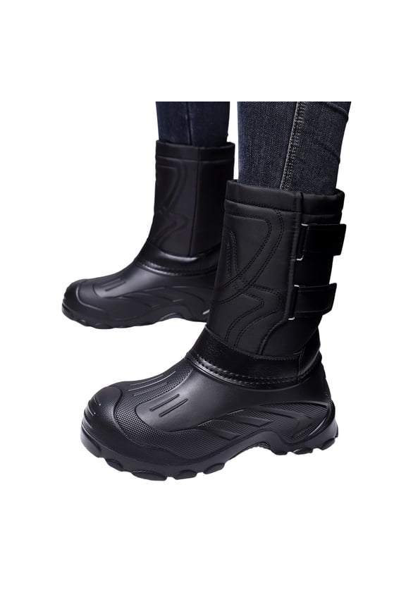 Work Boots,Waterproof Boots,Mid Calf Boots,Women Mid Calf Waterproof Outdoor Work Boots, Deep Lug Anti Slip Platform Sole, Windproof Slip On Design for Cold Weather Outdoor Working Daily Use,Black 7