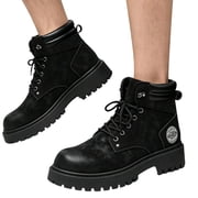 Work Boots for Men Retro High Top Motorcycle Boots Lace up 2026 Fall Winter Fashion Chunky Short Riding Booties