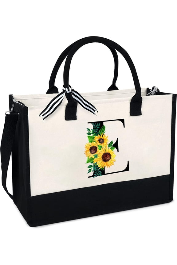 Sunflower Tote with Zipper Pocket, 13oz Monogram Tote Bags for Women, Birthday, Christmas, Teacher Gifts