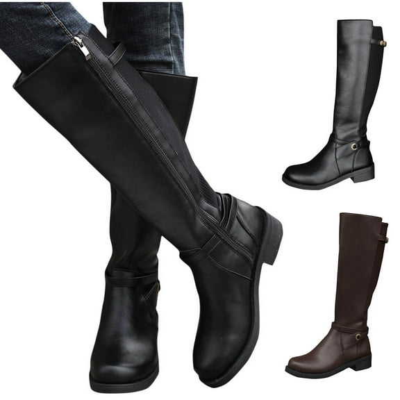 Work Boots for Men TKYCMSUAKI Women's Knee High Boots Fashion Chunky Heel Square Toe Tall Boots Side Zipper Long Boots