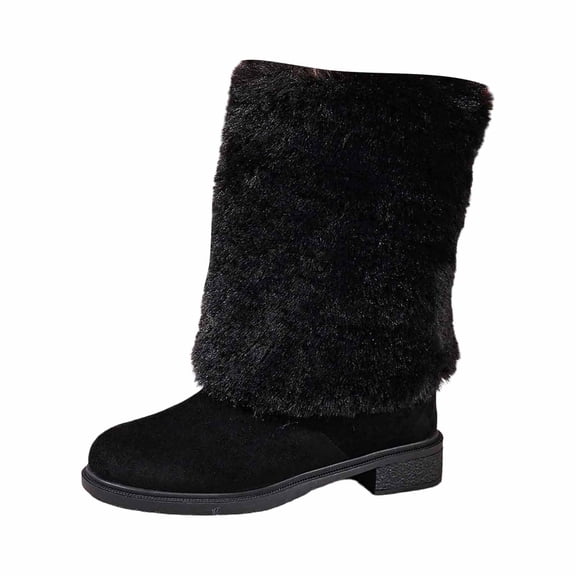 Work Boots for Women Christmas Thick Heel Pointed Toe Mid Calf Boots Shoes Women's Ankle Boots & Booties