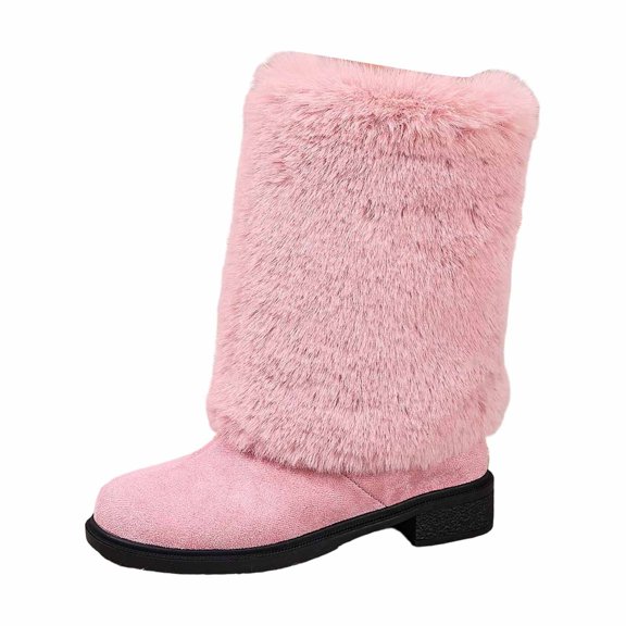 Work Boots for Women Christmas Thick Heel Pointed Toe Mid Calf Boots Shoes Women's Ankle Boots & Booties