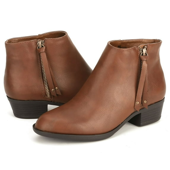 Work Boots for Women Chunky Heels Ankle Chelsea Booties 6 B(M)Brown