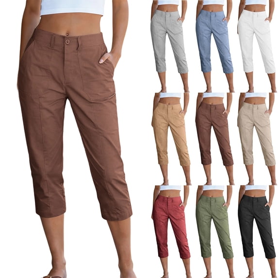 Work Capri Pants for Women with Pockets High Waisted Slim Fit Cropped Pants Summer Business Casual Bottoms