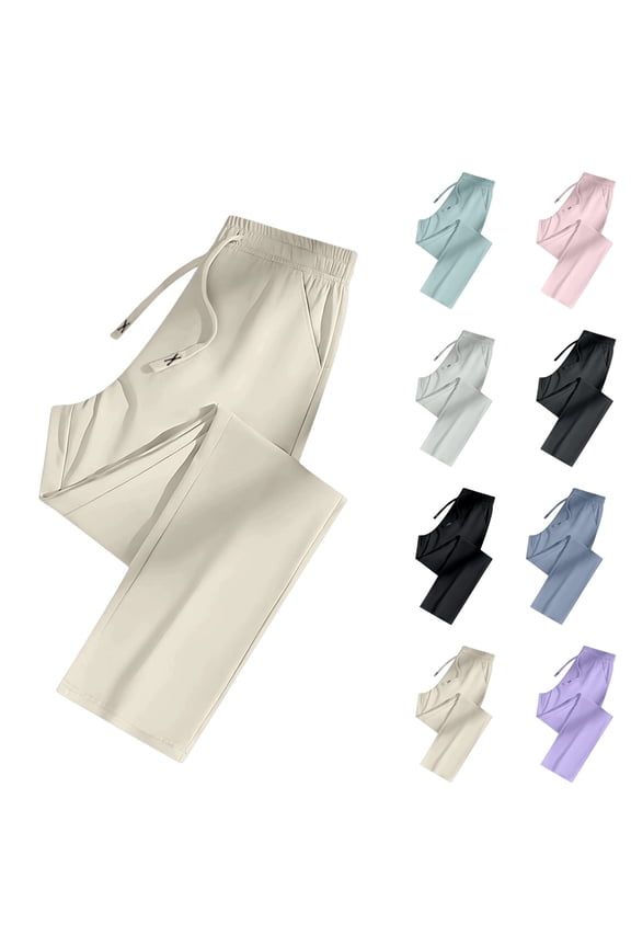 Work & Casual Straight Leg Pants for Women – Ultra Stretch Active Trousers with Side Pockets, Beige M